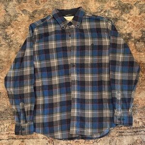 Weatherproof Vintage Men's Blue, Gray & Black Plaid Button-Down Shirt